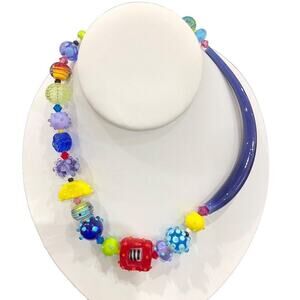 Jasmine Keane Handmade Lampwork Multicolored Glass Bead OOAK Necklace New